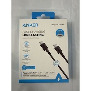 Anker PowerLine Select+ USB-C to USB-C 6FT Braided Cable Black New Sealed